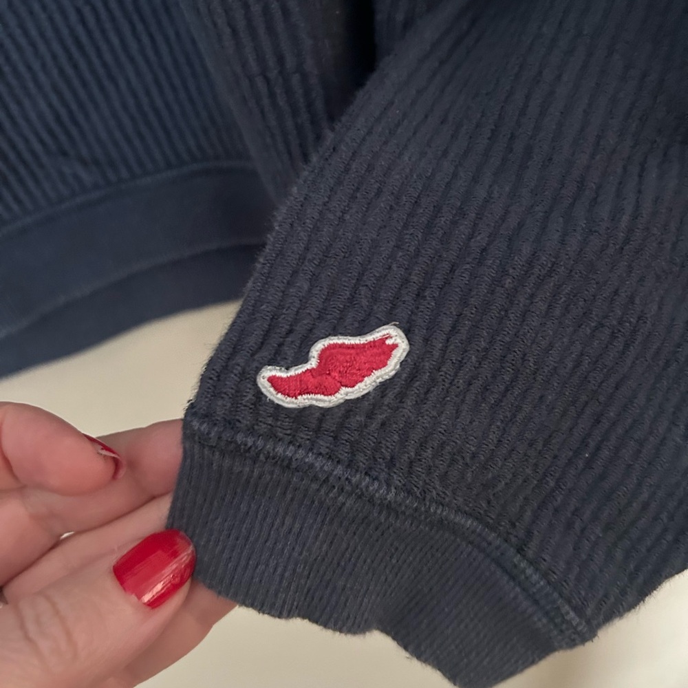 League Blue Ribbed Crewneck Sweatshirt with White Fire Island Logo - Picture 4 of 6